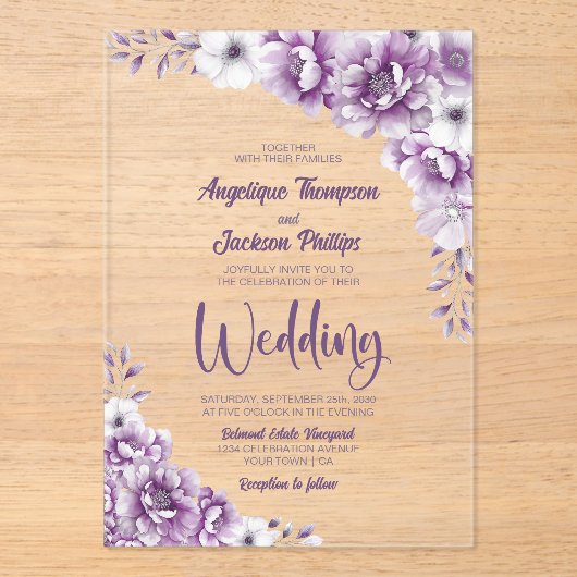 ピンクエレガントフローラ結婚ズ アクリル招待状 (正面)