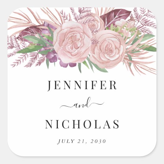 ピンクエレガントフローラ結婚ズ スクエアシール (正面)
