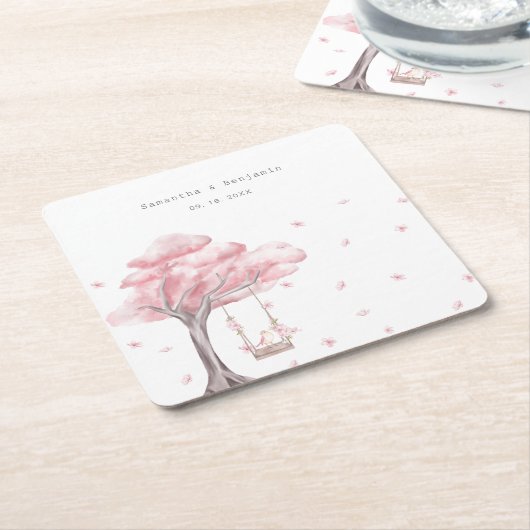 ピンクエレガントフローラ結婚ズ スクエアペーパーコースター (アングル)