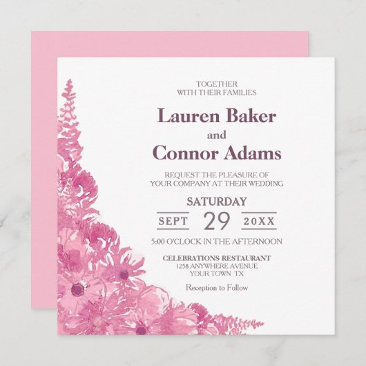 ピンクエレガントフローラ結婚ズ 招待状 (正面/裏面)