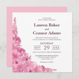 ピンクエレガントフローラ結婚ズ 招待状