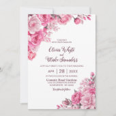 ピンクエレガントフローラ結婚ズ 招待状 (正面)