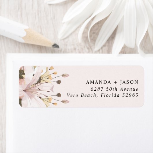 ピンクエレガントフローラ結婚差出人住所 ラベル (インサイチュ)