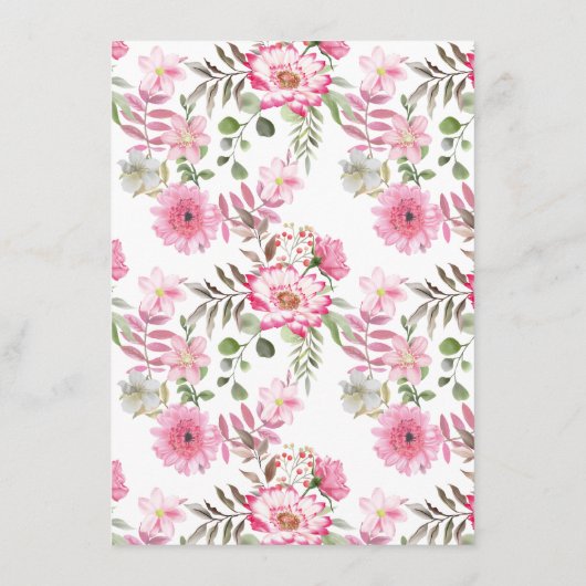 ピンクエレガントフローラ結婚式レセプションカード エンクロージャーカード (裏面)