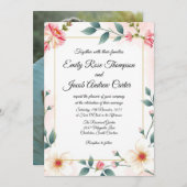 ピンクエレガントフローラ結婚式招待状テンプレート 招待状 (正面/裏面)