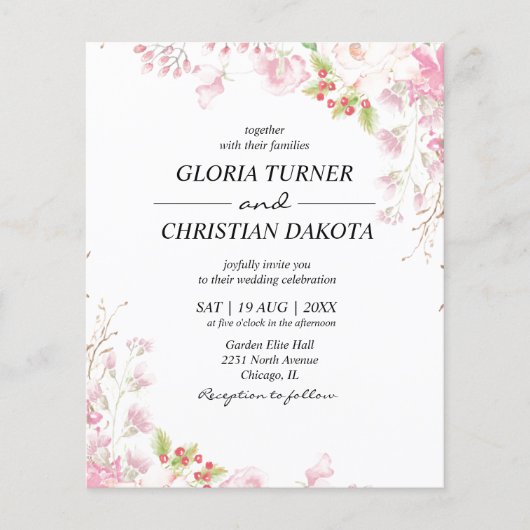 ピンクエレガントフローラ結婚式招待状 (正面)