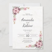 ピンクエレガントフローラ結婚式招待状 招待状 (正面)