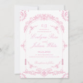 ピンクエレガントフローラ結婚式招待状 招待状 (正面)