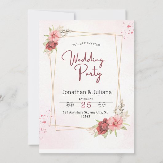 ピンクエレガントフローラ結婚式招待状 招待状 (正面)