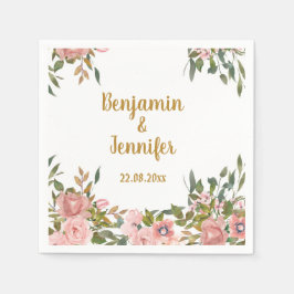 ピンクエレガントフローラ緑と金ゴールド結婚ズ スタンダードカクテルナプキン