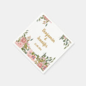 ピンクエレガントフローラ緑と金ゴールド結婚ズ スタンダードカクテルナプキン (角)