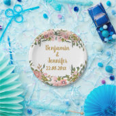 ピンクエレガントフローラ緑と金ゴールド結婚ズ ペーパープレート (パーティー)