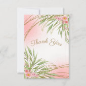 ピンクエレガントフローラ緑の水の色モダン サンキューカード (正面)