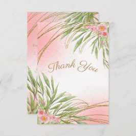 ピンクエレガントフローラ緑の水の色モダン サンキューカード