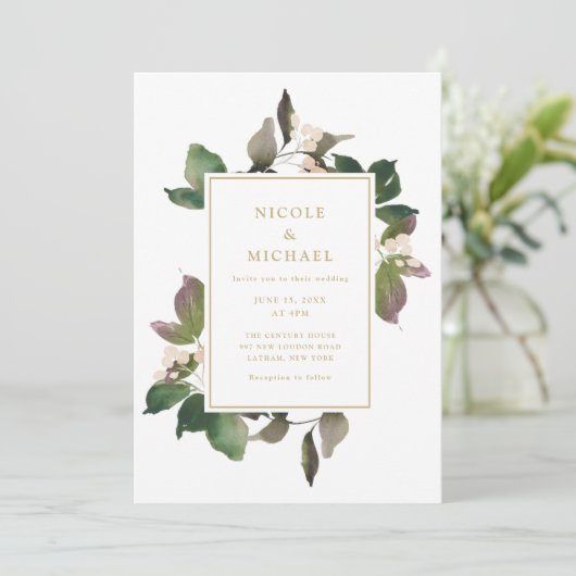 ピンクエレガントフローラ緑結婚式招待状 招待状 (スタンド正面)