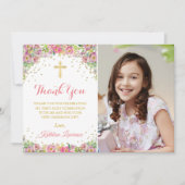 ピンクエレガントフローラ聖体拝領 招待状 (正面)