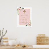 ピンクエレガントフローラ聖体歓迎サイン ポスター (キッチン)