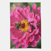 ピンクエレガントフローラ花ムームデイジーミツバチ キッチンタオル (縦)