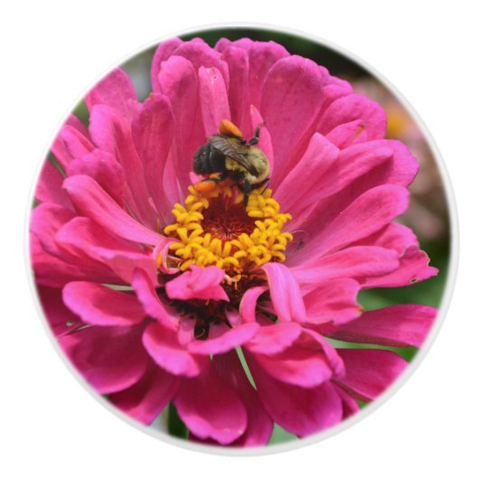 ピンクエレガントフローラ花ムームデイジーミツバチ セラミックノブ (正面)