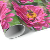 ピンクエレガントフローラ花ムームデイジーミツバチ ラッピングペーパー (ロールコーナー)