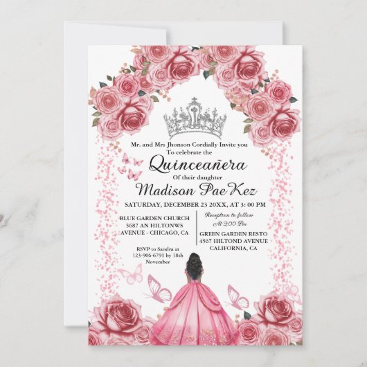 ピンクエレガントフローラ蝶キンセアニェラ 招待状 (正面)