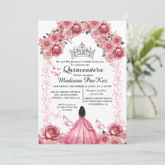 ピンクエレガントフローラ蝶キンセアニェラ 招待状 (スタンド正面)