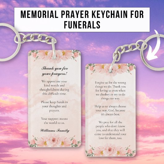 ピンクエレガントフローラ記念祈りの言葉 キーホルダー