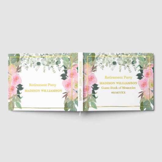 ピンクエレガントフローラ退職金パーティー箔 ゲストブック (全面)