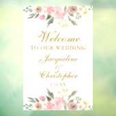 ピンクエレガントフローラ金ゴールドへようこそ結婚 ウィンドウサイン (シート3)