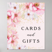 ピンクエレガントフローラ金ゴールドグリッターカードギフト ポスター (正面)