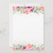 ピンクエレガントフローラ金ゴールドグリッターバニーベビーシャワー 招待状 (裏面)