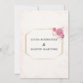 ピンクエレガントフローラ金ゴールドスペインのヌエストラボーダ 招待状 (裏面)