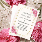 ピンクエレガントフローラ金ゴールドスペインのヌエストラボーダ 招待状