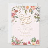 ピンクエレガントフローラ金ゴールドブライダルシャワーブランチ 招待状 (正面)