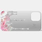 ピンクエレガントフローラ銀グリッタードリップモノグラム Case-Mate iPhoneケース (裏面 (横))