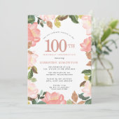 ピンクエレガントフローラ100番目の誕生日招待状 招待状 (スタンド正面)