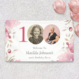 ピンクエレガントフローラ100thバースデーパーティーへようこそ 横断幕