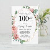 ピンクエレガントフローラ100th誕生日パーティー 招待状 (スタンド正面)