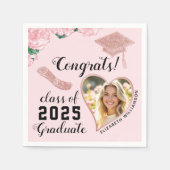 ピンクエレガントフローラ2025年卒業 スタンダードカクテルナプキン (正面)