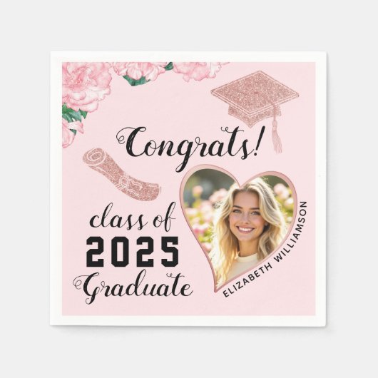 ピンクエレガントフローラ2025年卒業 スタンダードカクテルナプキン (正面)