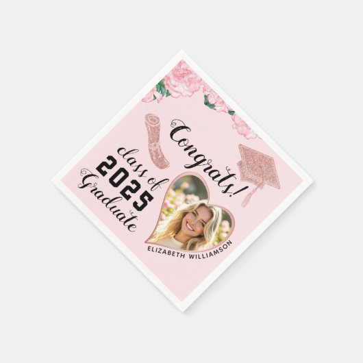 ピンクエレガントフローラ2025年卒業 スタンダードカクテルナプキン (角)