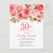 ピンクエレガントフローラ30歳の誕生日 インビテーションポストカード (正面)