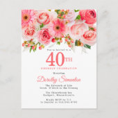 ピンクエレガントフローラ40歳の誕生日 インビテーションポストカード (正面)