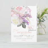 ピンクエレガントフローラ50と素晴らしい誕生日パーティー 招待状 (スタンド正面)