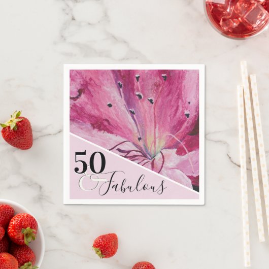 ピンクエレガントフローラ50と素晴らしい誕生日 スタンダードカクテルナプキン (インサイチュ)
