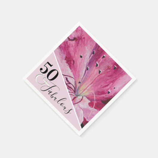 ピンクエレガントフローラ50と素晴らしい誕生日 スタンダードカクテルナプキン (角)