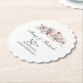 ピンクエレガントフローラ50周年結婚パーティー ペーパーコースター (アングル)