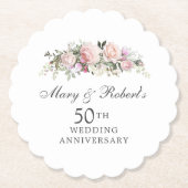 ピンクエレガントフローラ50周年結婚パーティー ペーパーコースター (正面)