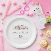 ピンクエレガントフローラ50周年結婚パーティー ペーパープレート (パーティー)