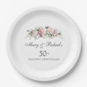 ピンクエレガントフローラ50周年結婚パーティー ペーパープレート (正面)